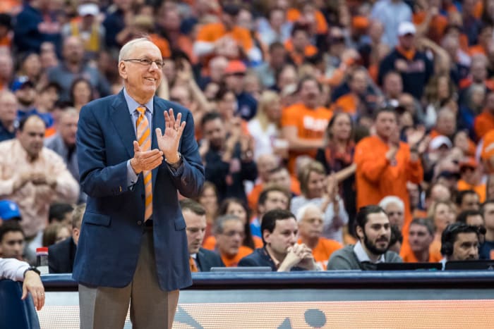 Jim Boeheim applauds his team.