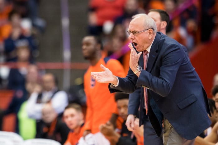 Jim Boeheim fires up his team during game.