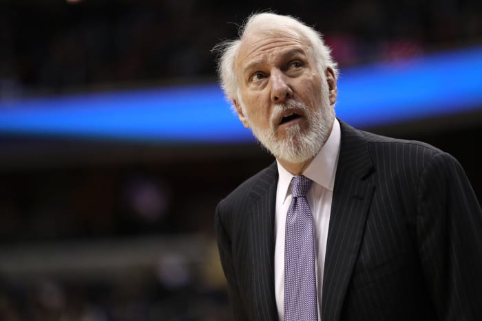 A closeup of San Antonio Spurs coach Greg Popovich.
