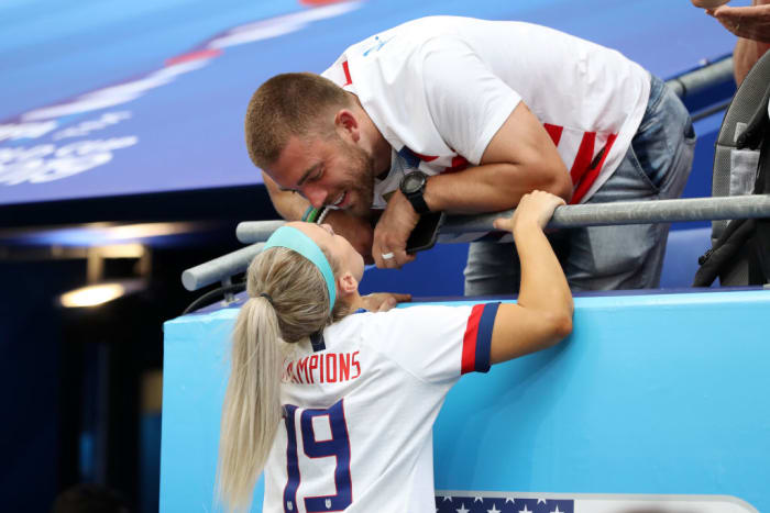 Julie and Zach Ertz celebrate after World Cup.