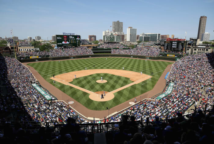 A general view of Wrigley Field during a Cubs game.