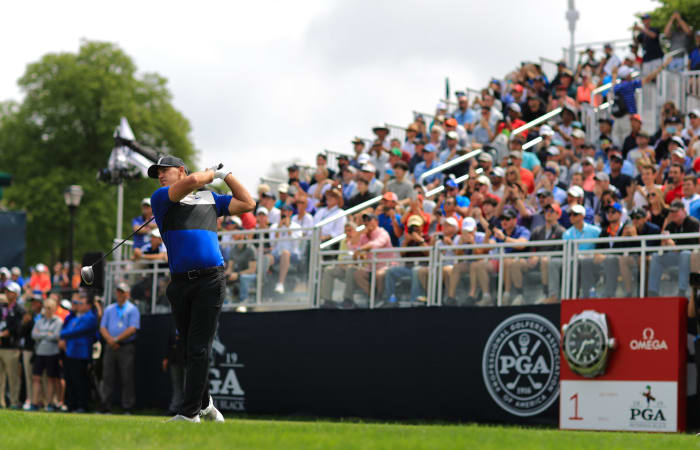 brooks koepka tees off at the pga championship