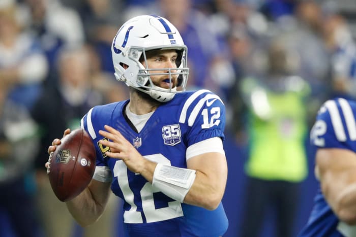 Andrew Luck dropping back for a pass.