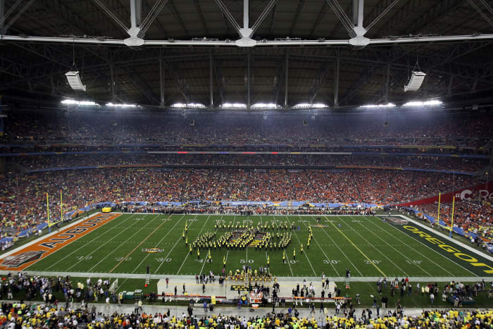 General view from the Auburn vs. Oregon BCS National Championship. Auburn and Oregon have a rematch in College Football Week 1.