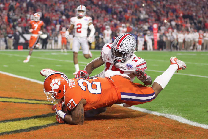 C.J. Fuller scores a touchdown for Clemson against Ohio State during a college football game.