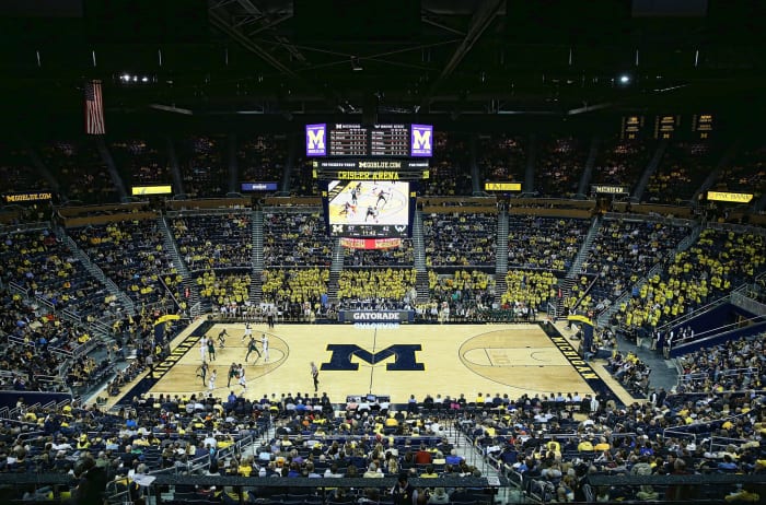 A general view of Michigan's basketball arena during a game.