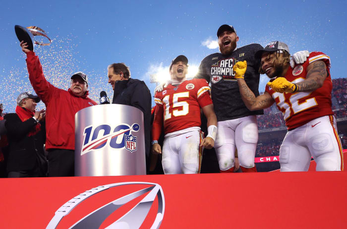 Travis Kelce speaks on AFC's postgame interview with Jim Nantz.