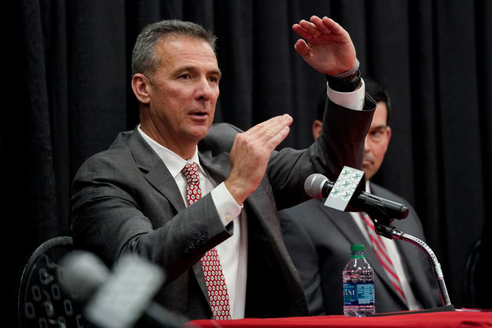 Urban Meyer speaking to the Ohio State football media.