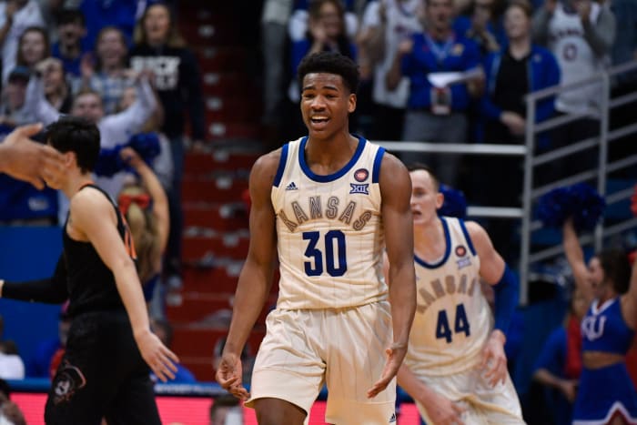 Ochai Agbaji of the Kansas Jayhawks.