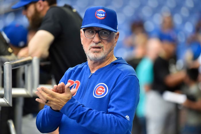 Joe Maddon in the Cubs dugout.