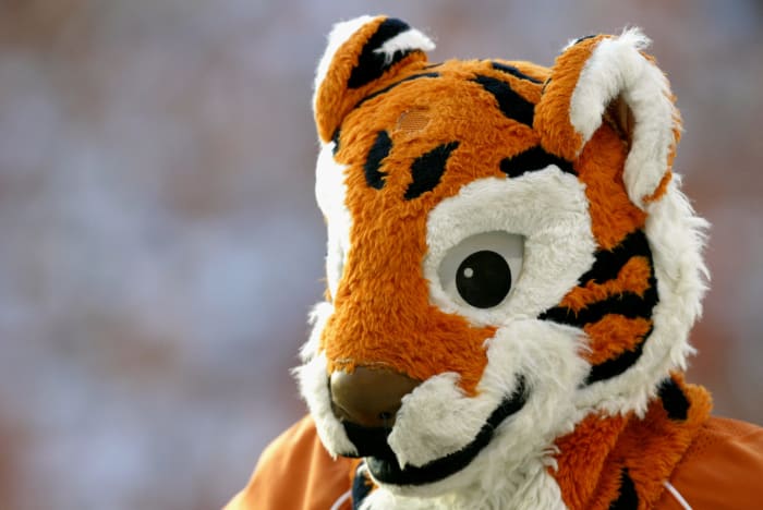 The Tiger, the Clemson University Tigers mascot, watches the game against the University of Miami Hurricanes at Memorial Stadium.