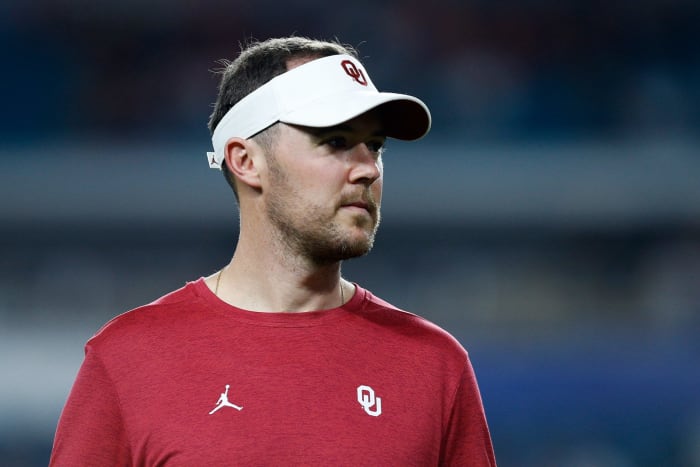 Lincoln Riley staring across the field as Oklahoma's head coach.