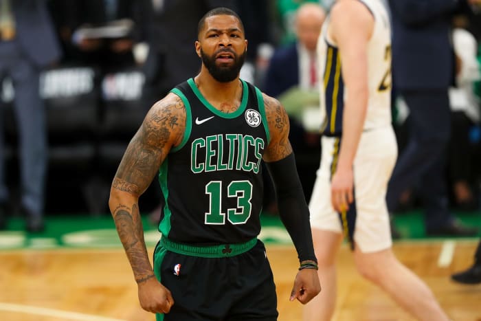 Marcus Morris shows emotion for the Boston Celtics.