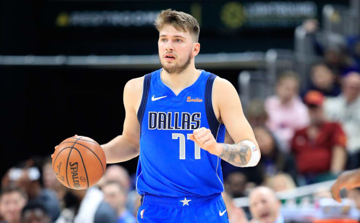 Luka Doncic handling the ball.