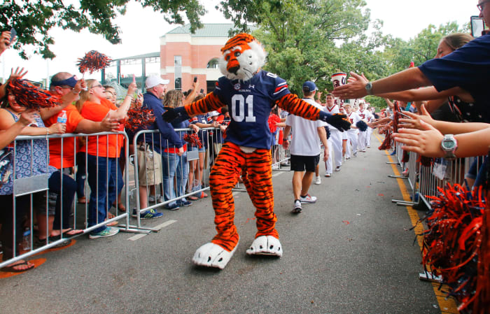 Auburn's mascot greeting fans.