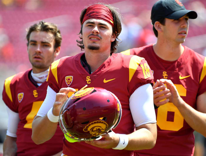 JT Daniels before a college football game for USC.