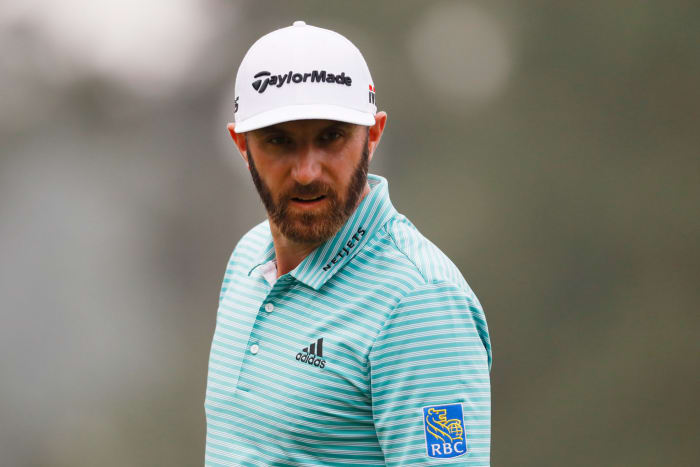A closeup of Dustin Johnson.