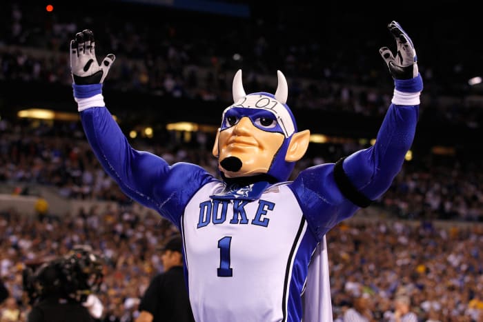 Duke's mascot pumps up the crowd.