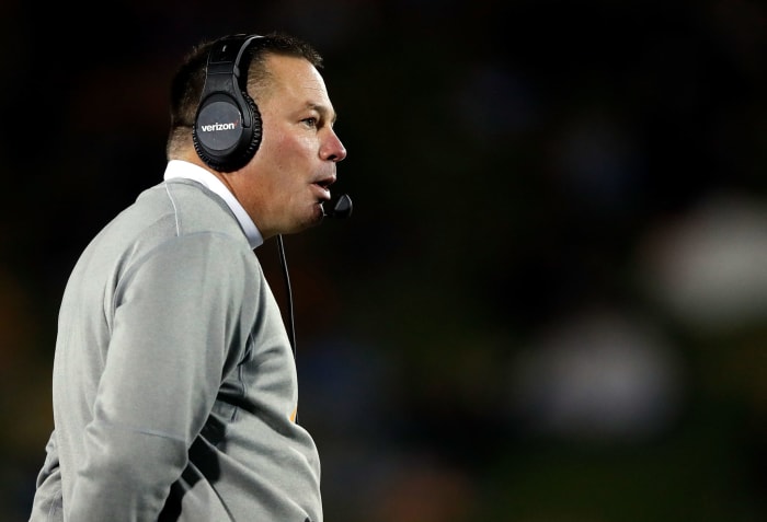 Head coach Butch Jones of the Tennessee Volunteers coaches from the sidelines during the game against the Missouri Tigers.