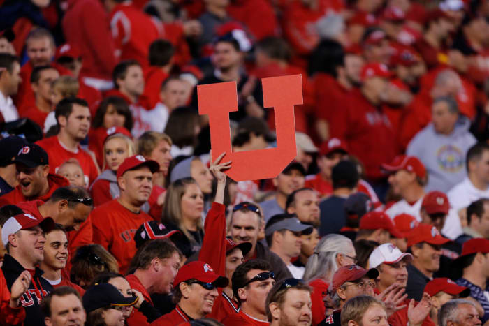 Utah fan holding up a giant U.