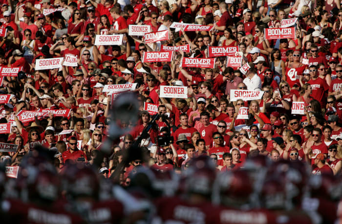 A view of the fans at an Oklahoma football game.