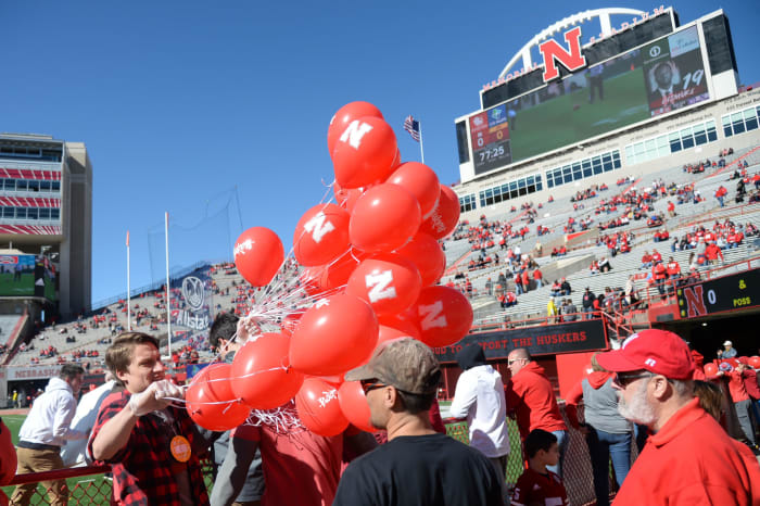 Red balloons for the Nebraska vs. Minnesota game.