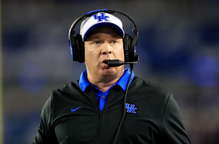 A closeup of Kentucky football coach Mark Stoops.