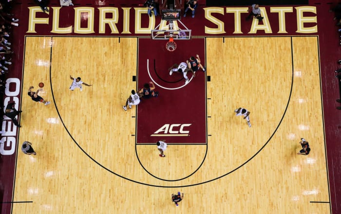General view of a Florida State vs. Virginia basketball game.