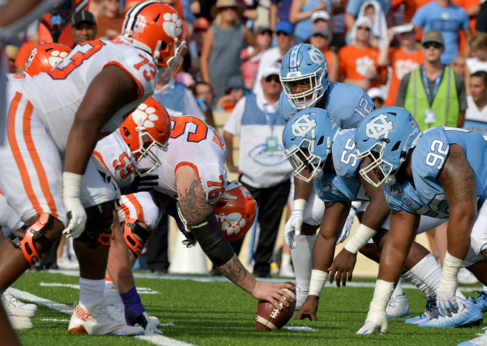 Clemson and North Carolina lined up against each other.