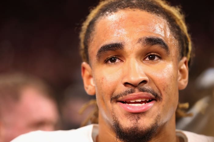 A closeup of Jalen Hurts.