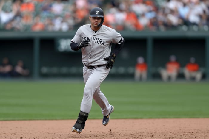 Gary Sanchez rounds the bases for the New York Yankees.