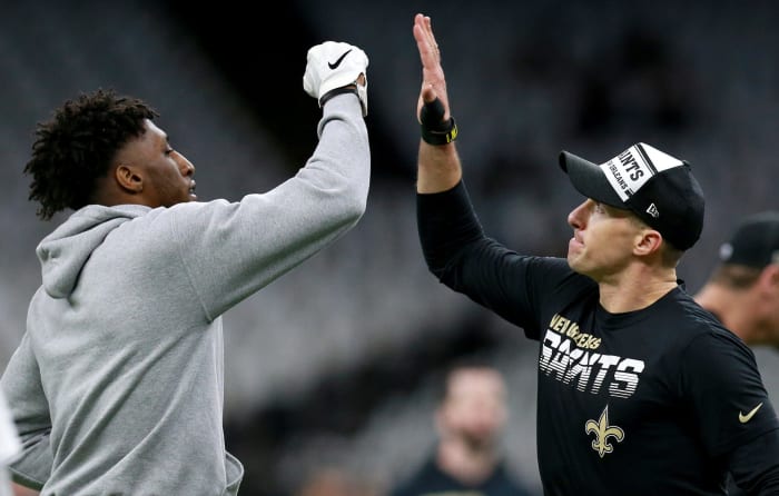 New Orleans Saints QB Drew Brees with Michael Thomas.