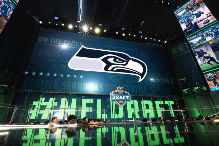A general view of the stage at the NFL Draft as the Seahawks are set to pick.
