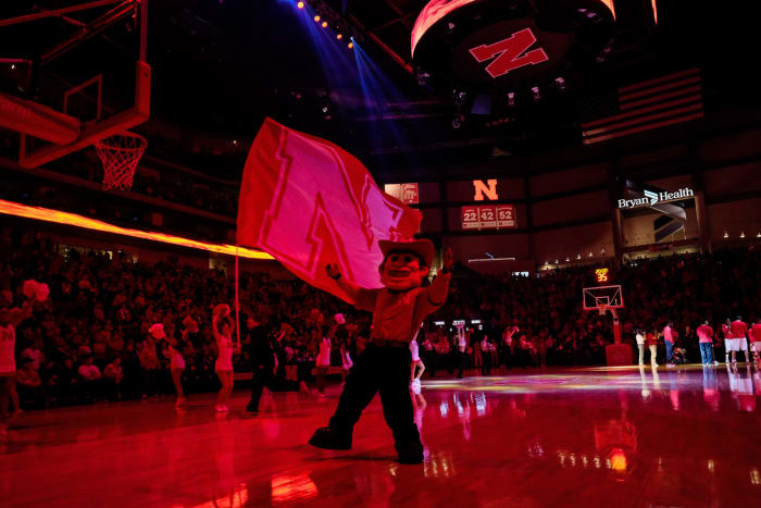 Herbie Husker pumps up the crowd.
