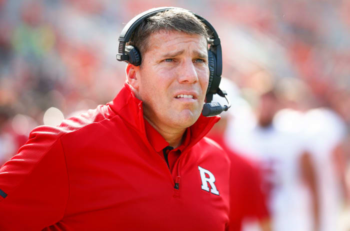 A closeup of Rutgers head coach Chris Ash.
