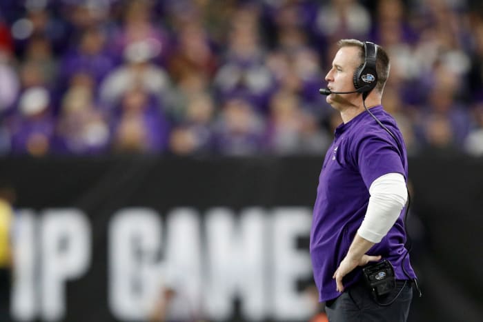 A candid photo of Northwestern coach Pat Fitzgerald.
