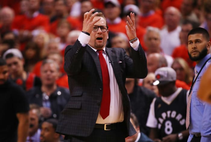 raptors head coach nick nurse during game 5
