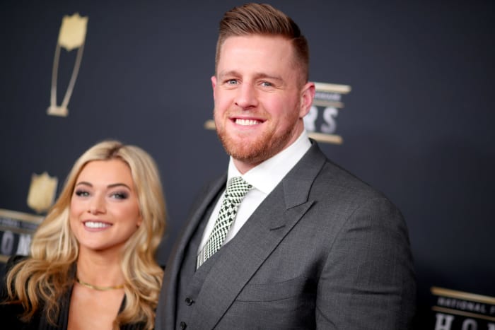 JJ Watt and wife Kealia Ohai at an awards ceremony.