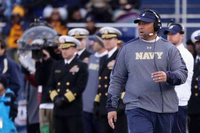 Navy football coach Ken Niumatalolo on the sideline.