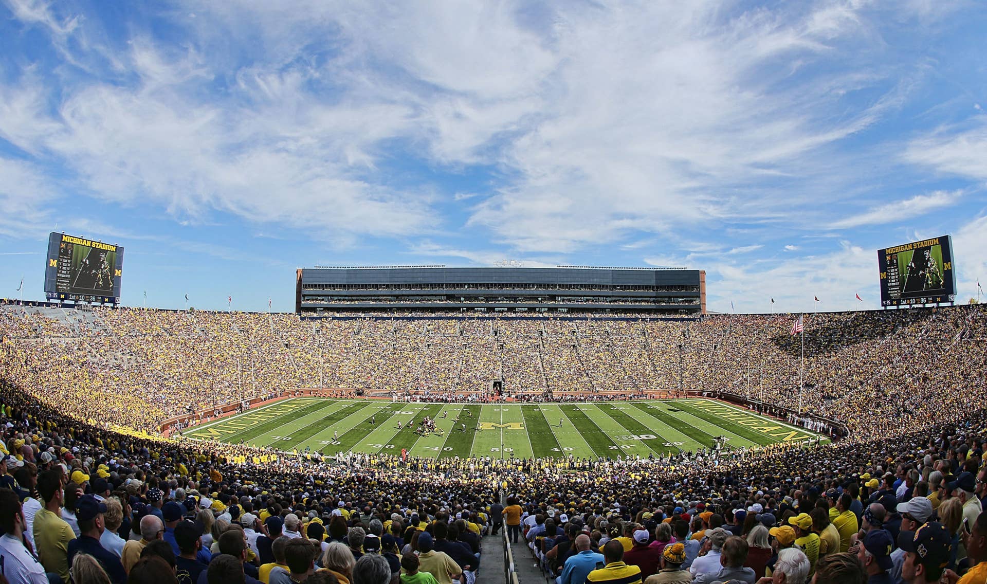 A general view of Michigan Stadium during a football game.