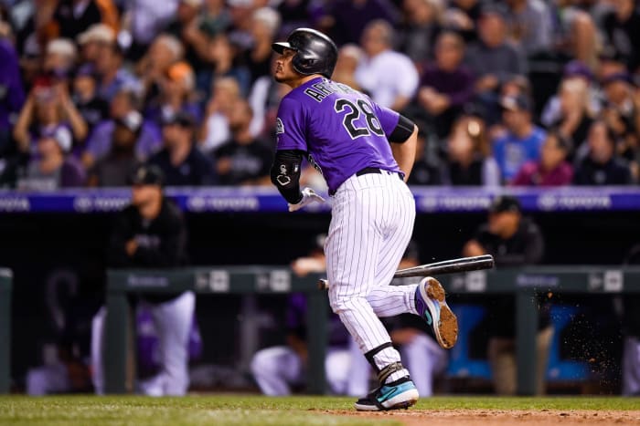 Nolan Arenado reacting to a home run.
