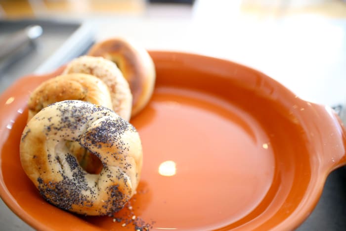 Bagels on a plate.