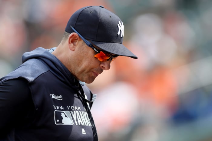A closeup of Aaron Boone.