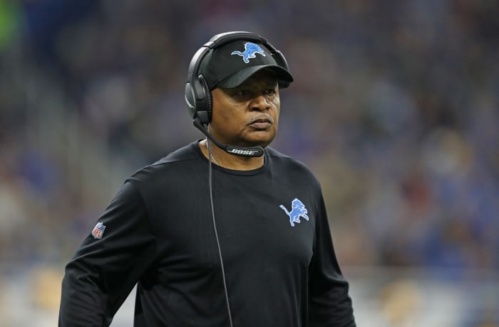 Jim Caldwell on the sidelines coaching the Detroit Lions.
