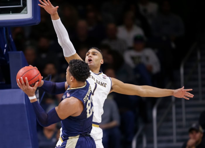 Pitt's Shamiel Stevenson goes up for a shot against Notre Dame.