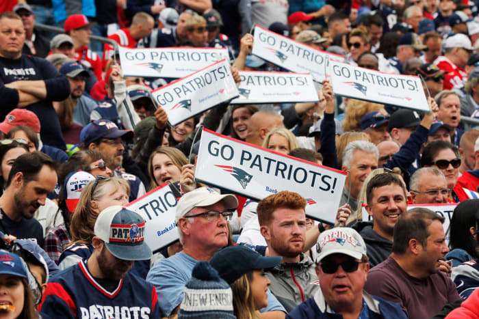 A view of the fans in Gillette Stadium during a Patriots game.