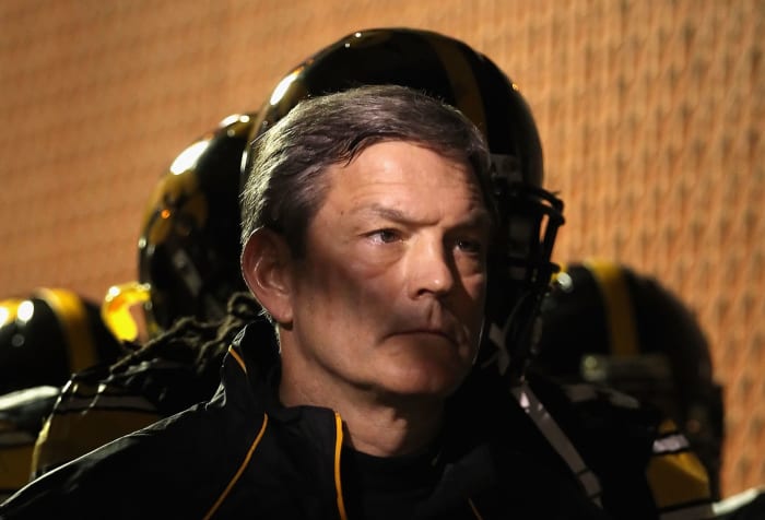 Iowa head coach Kirk Ferentz pictured before leaving tunnel.