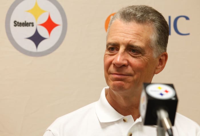 NFL owner Art Rooney speaking to the media on behalf of the Steelers.