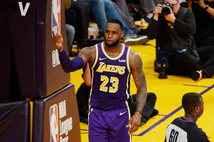 LeBron James celebrating during a game.