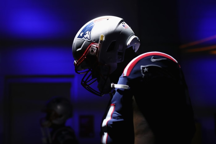 new england patriots ot trent brown walks onto the field